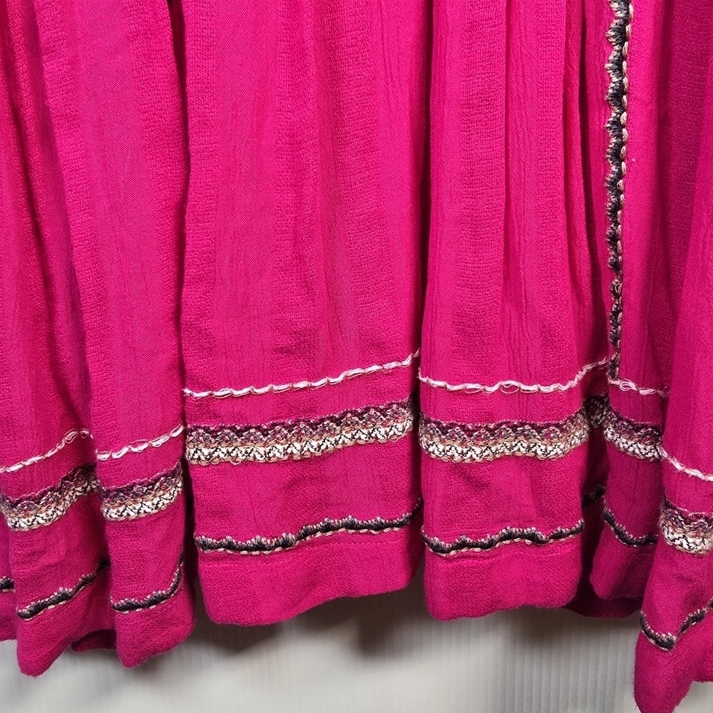 FREE PEOPLE Women's Delilah Embroidered Wrap Mini Dress In Hot Pink Boho Size M - Picture 12 of 16